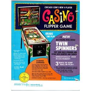 Casino Pinball Machine Flyer 1972 Original Game Art Chicago Coin Retro Vintage